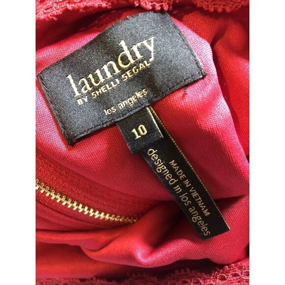 Laundry Shelli Segal Womens Size 10 Red Lace Sheath Dress 3/4 Sleeve - Picture 7 of 7
